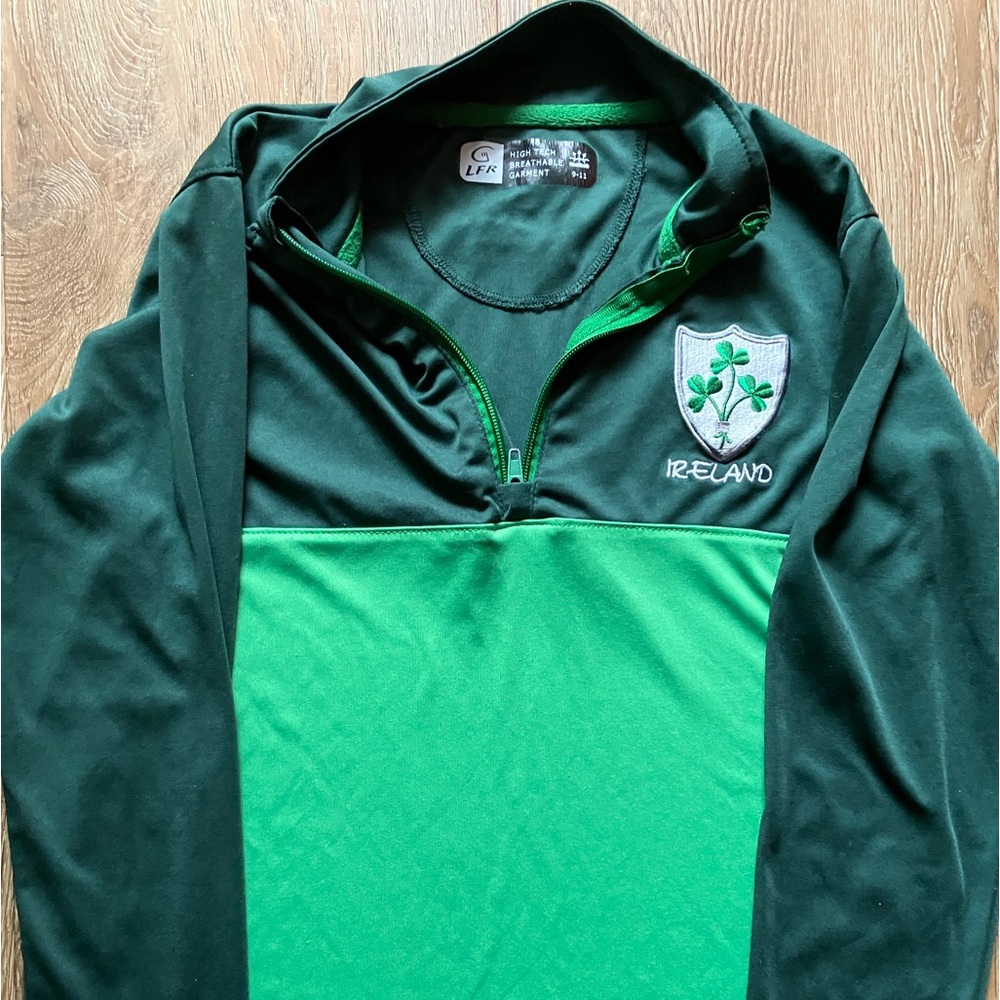 Ireland Rugby Shirt Kids Size 9/10 | LFR Quarter Zip Pullover | Unisex Green Top